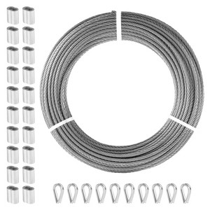 VEVOR Wire Rope Kit, 1/8" 100 ft 316 Stainless Steel Cable with 20 Sleeves and 10 Thimbles, 1600 lbs Breaking Strength,7x7 Strands Construction,Silver - 1 of 4