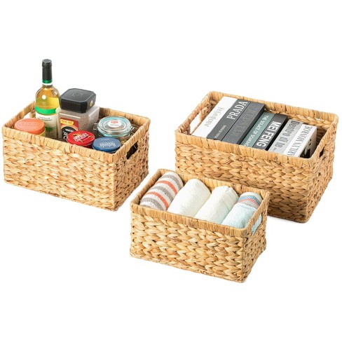 Juvale 2 Pack Small Rectangular Wicker Baskets for Shelves, 6 Inch Wide  Hand Woven Water Hyacinth Baskets