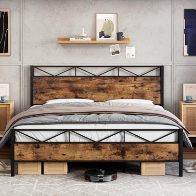 Whizmax King/Queen/Full Size Bed Frame with Wood Headboard, Metal Platform Bed Frame Heavy Duty, Sturdy Steel Slat Support, No Box Spring Needed