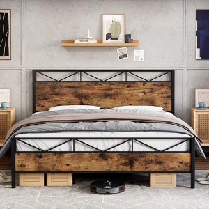 Whizmax King/Queen/Full Size Bed Frame with Wood Headboard, Metal Platform Bed Frame Heavy Duty, Sturdy Steel Slat Support, No Box Spring Needed - 1 of 4