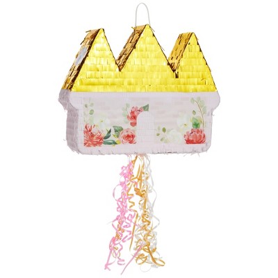Blue Panda Small Castle Pull String Pinata for Princess Birthday Party (16.5 x 13 x 3 In)