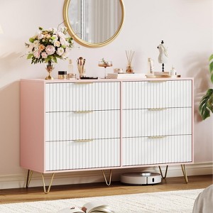 6-Drawer Dresser - 47" Fluted Modern Wooden Chest with Metal Handles, Clothes Organizer & TV Stand for Bedroom, Living Room & Hallway - 1 of 4