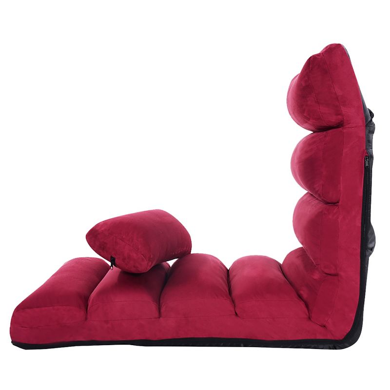 Costway Folding Lazy Sofa Chair Stylish Sofa Couch Bed Lounge Chair W/Pillow Burgundy, 4 of 11