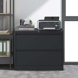 35.43Inch Lateral File Cabinet 2 Drawer, Black Filing Cabinet with Lock, Lockable File Cabinet for Home Office,Black - 1 of 4
