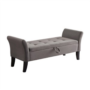XINGHANZHENXUAN Velvet Storage Bed Bench, Tufted Ottoman with Wooden Legs, Multipurpose Seat for Bedroom & Living Room - 1 of 4