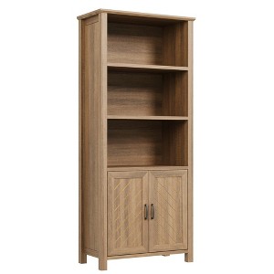 5-Tier Bookshelf, 70" Tall Bookcase with Doors, Farmhouse Storage Cabinet with Adjustable Shelf and Stable Leg, for Living Room, Bedroom - 1 of 4