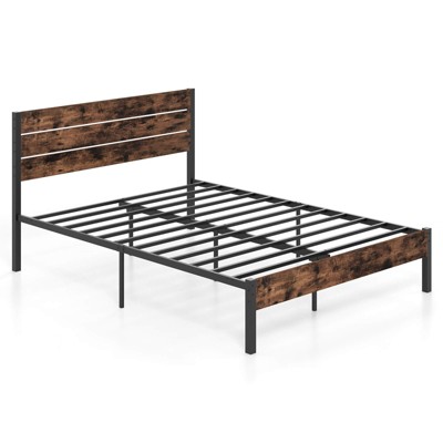 Safstar Queen Bed Frame with Tall Industrial Headboard Heavy-Duty Metal Slats Support