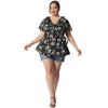 Agnes Orinda Women's Plus Size Ruffle Neck Floral Wrap Tie Waist Blouse - 3 of 4