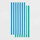 2pk Striped Beach Towel Bundle Green/Blue - Sun Squad™