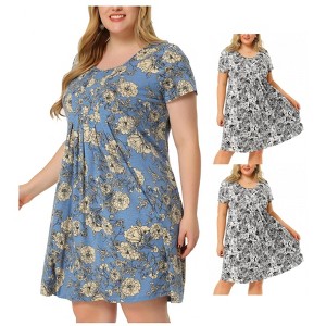 Women's Plus Size 2 Piece Floral Inverted Box Pleat Boho Casual Shirt Dresses - Agnes Orinda - 1 of 4