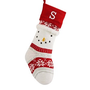 Personalization Mall Winter Snowman Embroidered Initial Knit Stocking - 1 of 4