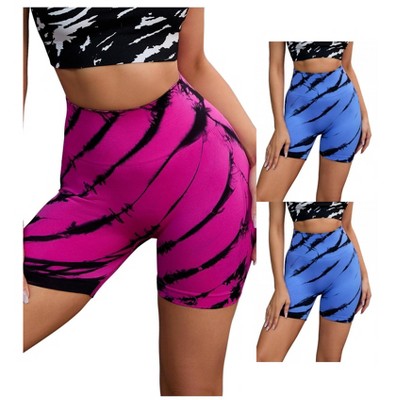 INSPIRE CHIC 3 Packs Women's Tie Dye High Waist Workout Running Fitness Thigh Slimmers Shapewear Shorts