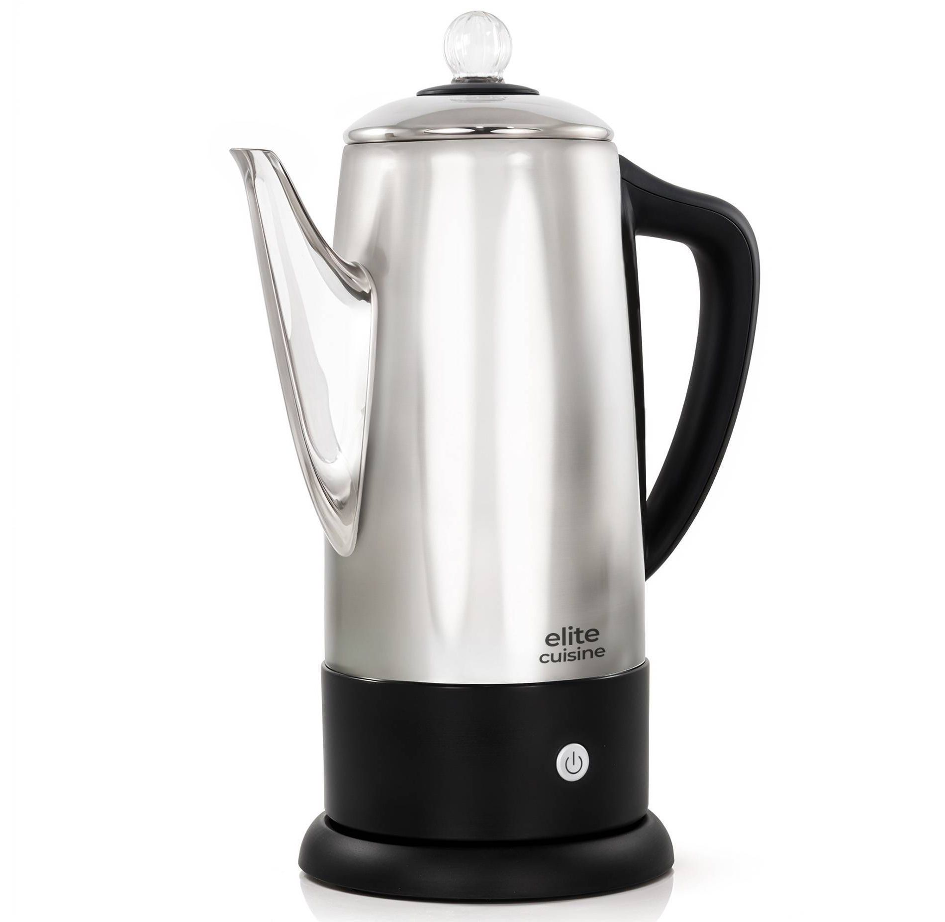 Elite Cuisine 12 Cup Cordless Electric Coffee Percolator Stainless Steel