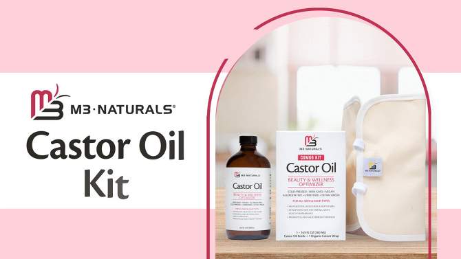 Pure Castor Oil Pack Kit, Organic Castor Oil Cold Pressed Glass Bottle Adjustable Reusable Cotton Castor Oil Wrap for Detox Wellness, M3 Naturals, 2 of 8, play video