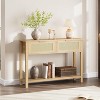 Rattan Entryway Table, Boho Console Table with Drawers, 2 Tier Sofa Table with Storage, Wooden Console Table for Entryway, Living Room - 3 of 4