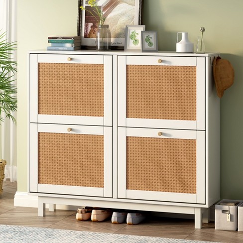 Entryway Shoe Storage Cabinet with 3 Flip Drawers Metal Door Shoe Cabinet  Organizer Mesh Door