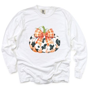 Simply Sage Market Cow Pumpkin Coquette Distressed Garment Dyed Long Sleeve - 1 of 4