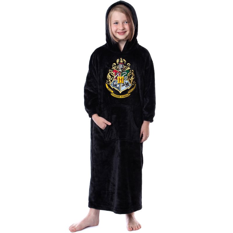 Harry Potter Hogwarts Costume Kids Wearable Blanket Pullover Robe Black, 1 of 7