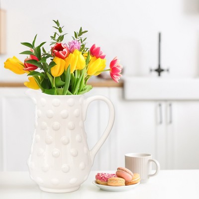 Small White Ceramic Hobnail Pitcher Vase