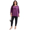 Women's Plus Size Tie Tassel V Neck Hollow Bowknot 3/4 Sleeve Adjustable Cuffs Casual Blouses - Agnes Orinda - 3 of 4