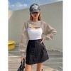 Womens Pullover Crochet Sweater Crew Neck Cropped Tops Shrugs Waffle Knit Crochet See Through Knit Top Cover Ups - 4 of 4