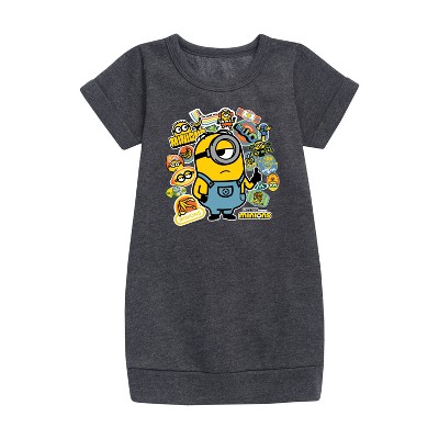 - Despicable Me Minions - Minion & Banana Stickers Graphic Short Sleeve Fleece Dress
