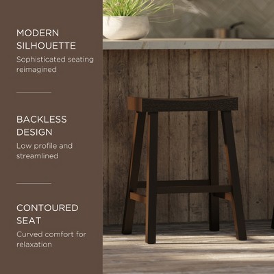Vincent 26" Antiqued Brown Solid Wood Backless Saddle Counter Stool