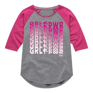 Girls' - Barbie - Girl Power in Illusion Wave Shirt Tail Raglan Graphic T-shirt - 1 of 3