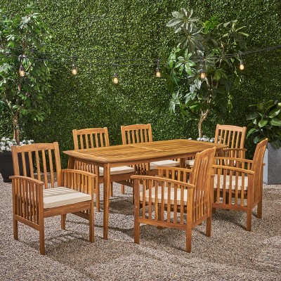 Acacia Wood 6-Seater Outdoor Dining Set with Cream Cushions