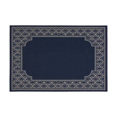FONTOI Woven Area Rugs, Indoor and Outdoor Geometric Rugs with Border Design, Floor Mat Carpet for Home Backyard Patio, Navy Blue, 84"*0.16"*63"