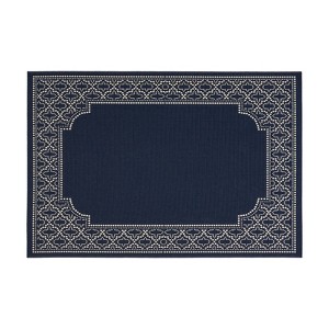 FONTOI Woven Area Rugs, Indoor and Outdoor Geometric Rugs with Border Design, Floor Mat Carpet for Home Backyard Patio, Navy Blue, 84"*0.16"*63" - 1 of 4