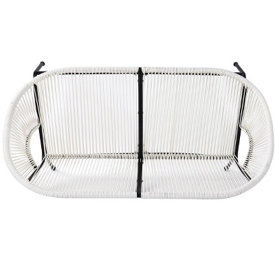 White Wicker and Metal Two-Seater Outdoor Loveseat