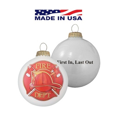 Christmas by Krebs White Fire Department Logo Christmas Ball Ornaments 3.25" (80mm)