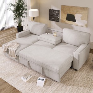 Upholstery Sleeper Sectional Sofa with Storage Space, USB port, 2 cup holders on Back Cushions - 1 of 4