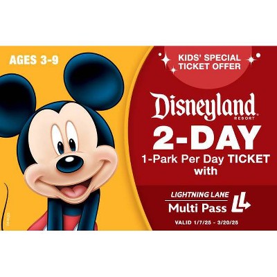 DISNEYLAND 2 DAY 1 PARK PER DAY SPECIAL KIDS TICKET WITH LIGHTNING LANE MULTI PASS AGES 3-9 $164