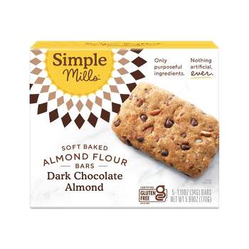 Simple Mills Gluten Free Dark Chocolate Almond Soft-Baked Almond Flour Bars - 5ct