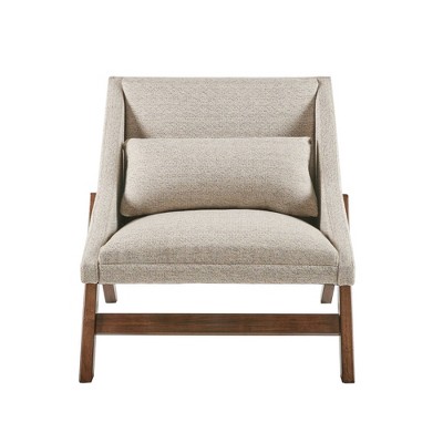 Boomerang Brown Rubber Wood Accent Chair with Mustard Fabric