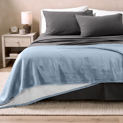 Dusty Blue Reversible Sherpa Fleece Throw Blanket