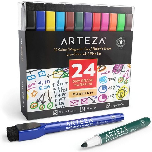 Arteza Permanent Marker, Rainbow, Brush & Fine Tip- Set of 24