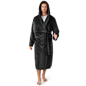 PAVILIA Mens Robe, Hooded Soft Bathrobe for Men, Fleece Plush Warm Shawl Collar Hood Pockets for Bath Shower Spa - 1 of 4