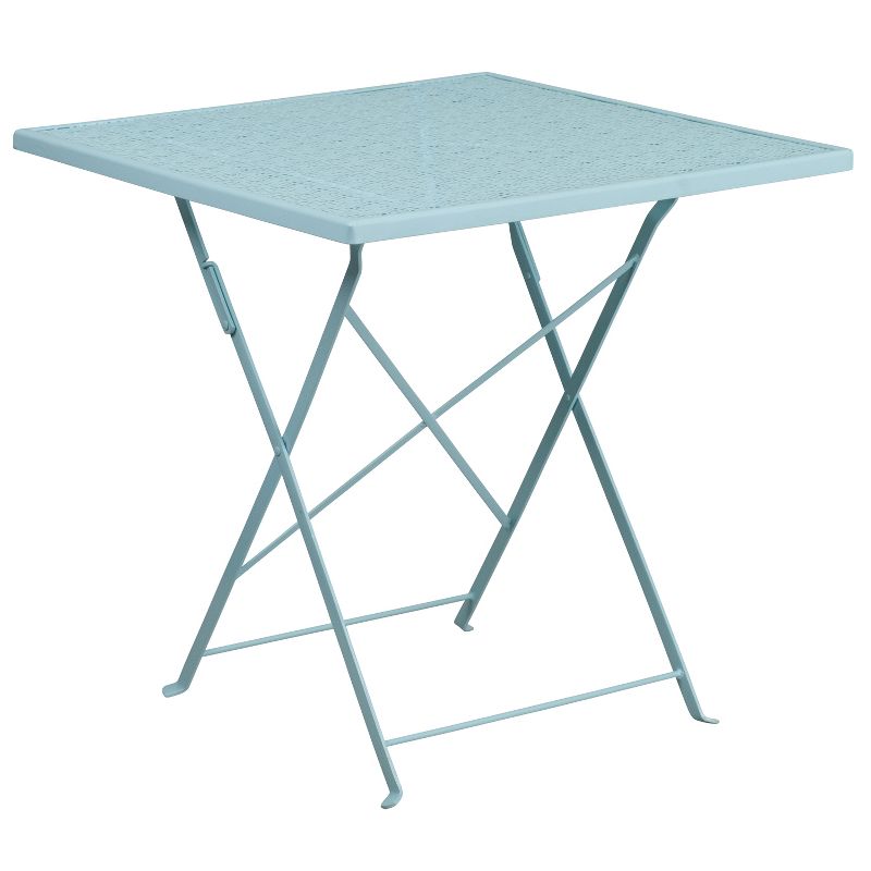 Emma and Oliver Commercial 28" Square Metal Folding Patio Table Set w/ 2 Square Back Chairs, 3 of 5