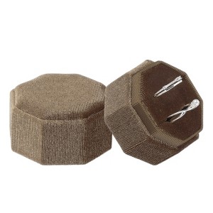 Unique Bargains Velvet Octagon Wedding Proposal Engagement 2 Slot Jewelry Storage Ring Box - 1 of 4