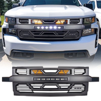AMERICAN MODIFIED Grille w/ Off-Road and Amber LEDs, Compatible with 2019-2021 Chevy Silverado 1500, Armor, Matte Black