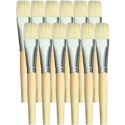 School Smart White Bristle Short Handle Flat Paint Brush, 3/4 Inch, pk of 12