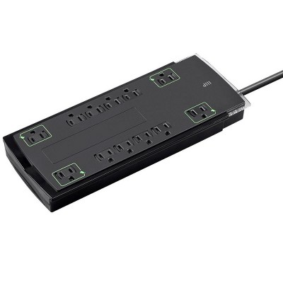 Monoprice 12 Outlet Slim Surge Protector Power Strip - 10 Feet - Black | Heavy Duty Cord | UL Rated, 4,230 Joules With Grounded And Protected Light