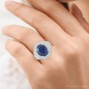Pompeii3 6 1/5 Ct Diamond Oval Blue Sapphire Diamond Double Halo Ring 10K White Gold - 4 of 4