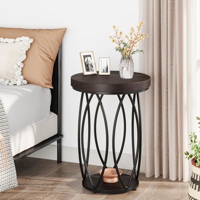 Hommoo Round End Table, Industrial Accent Side Table with Storage Shelf