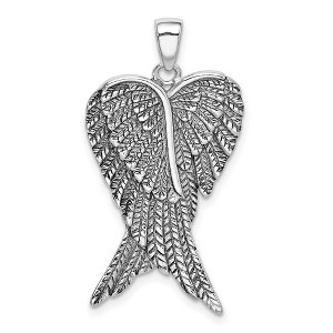 Black Bow Jewelry Rhodium Plated Sterling Silver Antiqued Angel Wings Pendant, 18 x 32mm - 1 of 4