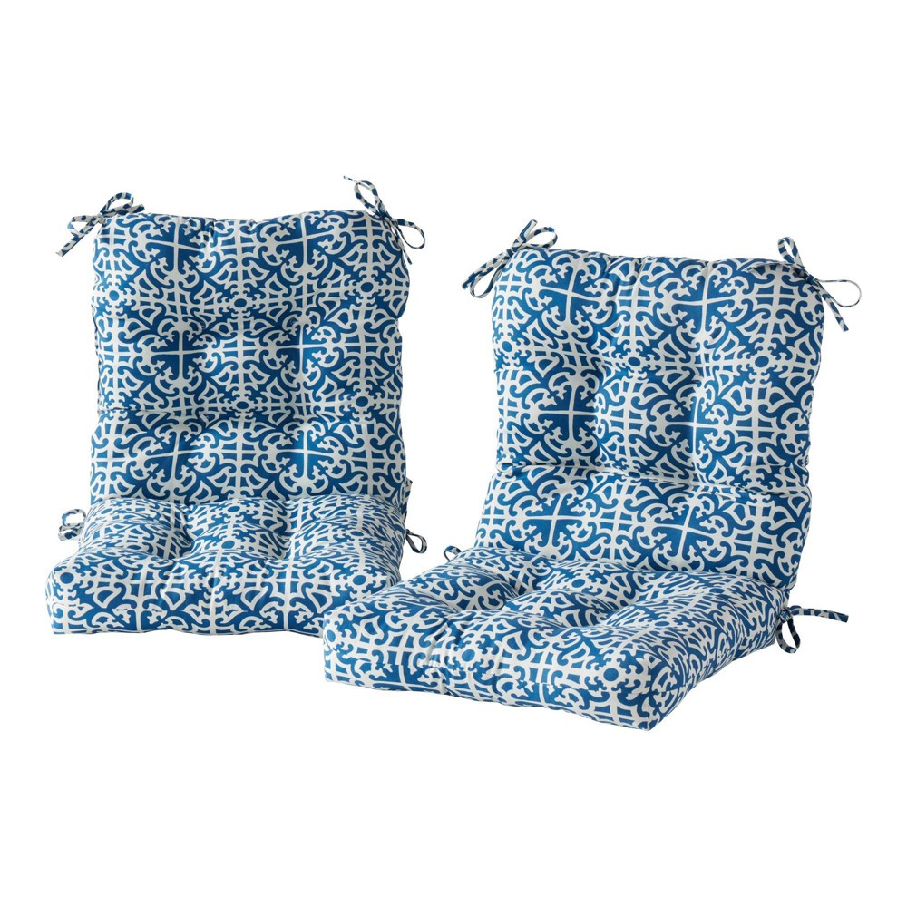 Kensington Garden 2pc 21"x21" Trellis Outdoor Seat and Back Cushion Set Indigo: Fade & Water-Resistant