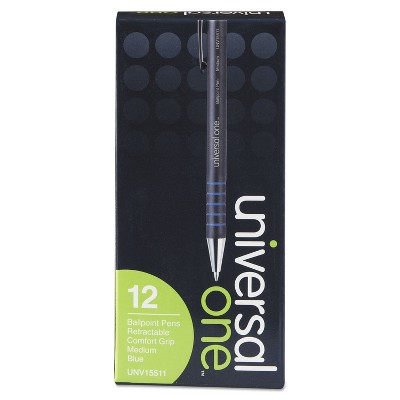 UNIVERSAL Comfort Grip Ballpoint Retractable Pen Blue Ink Medium Dozen 15511
